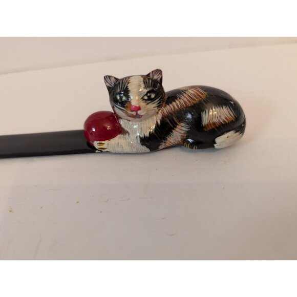 Hand-Painted Cat Letter Opener With Red Ball Figurine Handle - Picture 2 of 5